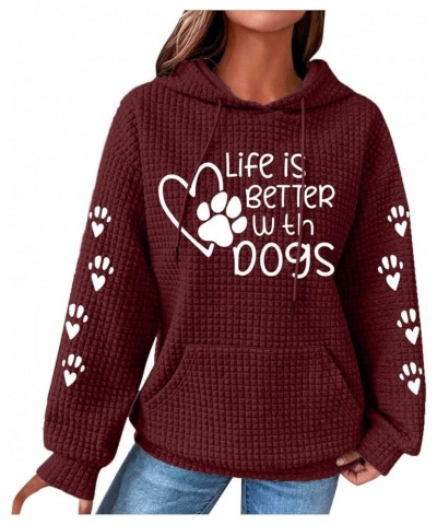 Women Waffle Knit Hoodies Horse Pattern Pullover Sweatshirts Fashion Casual Hooded Tops Comfy Fall Clothes Outfits 004ewine $...