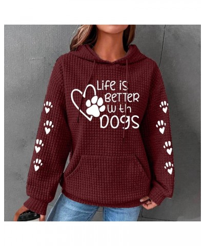 Women Waffle Knit Hoodies Horse Pattern Pullover Sweatshirts Fashion Casual Hooded Tops Comfy Fall Clothes Outfits 004ewine $...