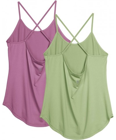 Workout Tank Tops for Women - Athletic Yoga Tops Open Back Strappy Running Shirts (Pack of 2) Mellow Mauve/Pistachio Green $1...