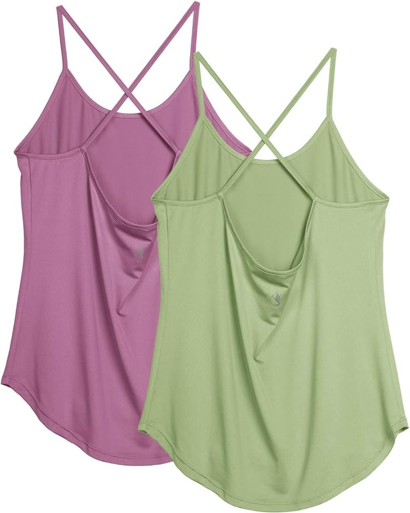 Workout Tank Tops for Women - Athletic Yoga Tops Open Back Strappy Running Shirts (Pack of 2) Mellow Mauve/Pistachio Green $1...