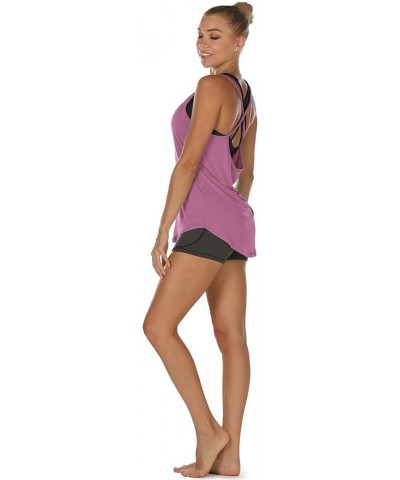 Workout Tank Tops for Women - Athletic Yoga Tops Open Back Strappy Running Shirts (Pack of 2) Mellow Mauve/Pistachio Green $1...