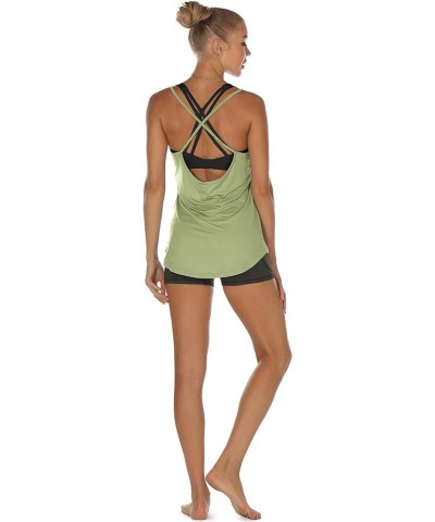 Workout Tank Tops for Women - Athletic Yoga Tops Open Back Strappy Running Shirts (Pack of 2) Mellow Mauve/Pistachio Green $1...