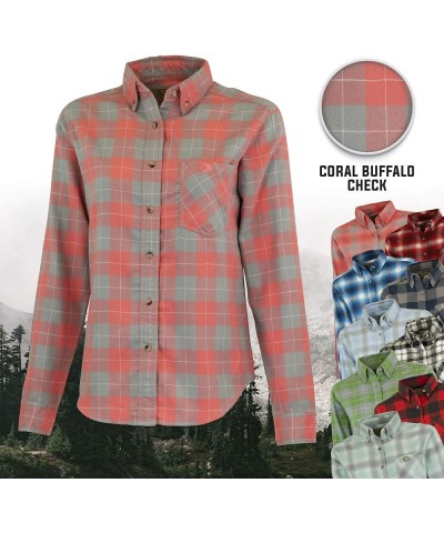 Women's Petite Flannel, Buffalo Plaid Shirts Coral Buffalo Check $14.74 Blouses