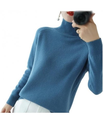 Women's Solid Turtleneck Cashmere Knit Sweater, Cream Turtleneck Sweater, Christmas Sweaters for Women Blue $12.49 Sweaters