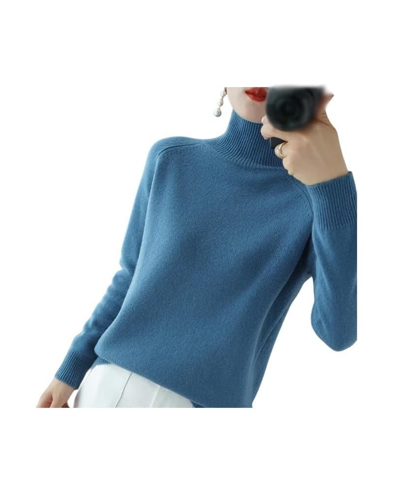 Women's Solid Turtleneck Cashmere Knit Sweater, Cream Turtleneck Sweater, Christmas Sweaters for Women Blue $12.49 Sweaters