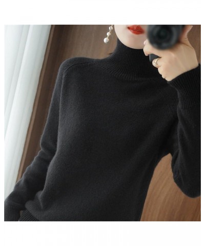 Women's Solid Turtleneck Cashmere Knit Sweater, Cream Turtleneck Sweater, Christmas Sweaters for Women Blue $12.49 Sweaters