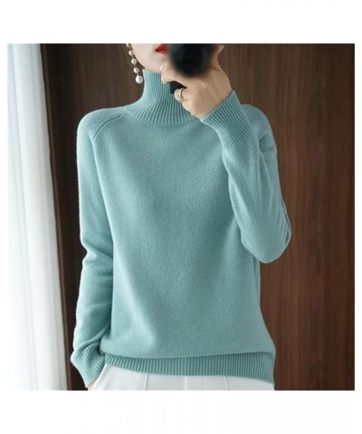 Women's Solid Turtleneck Cashmere Knit Sweater, Cream Turtleneck Sweater, Christmas Sweaters for Women Blue $12.49 Sweaters