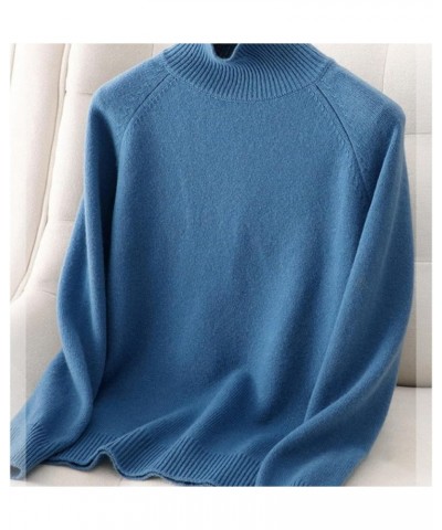 Women's Solid Turtleneck Cashmere Knit Sweater, Cream Turtleneck Sweater, Christmas Sweaters for Women Blue $12.49 Sweaters