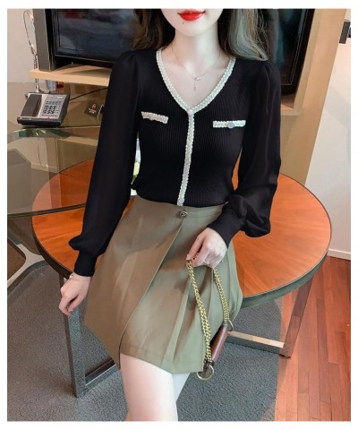 Women's V-Neck Sweaters Long Sleeve Button Knit Tops Casual Blouse 24237 Black $18.35 Sweaters