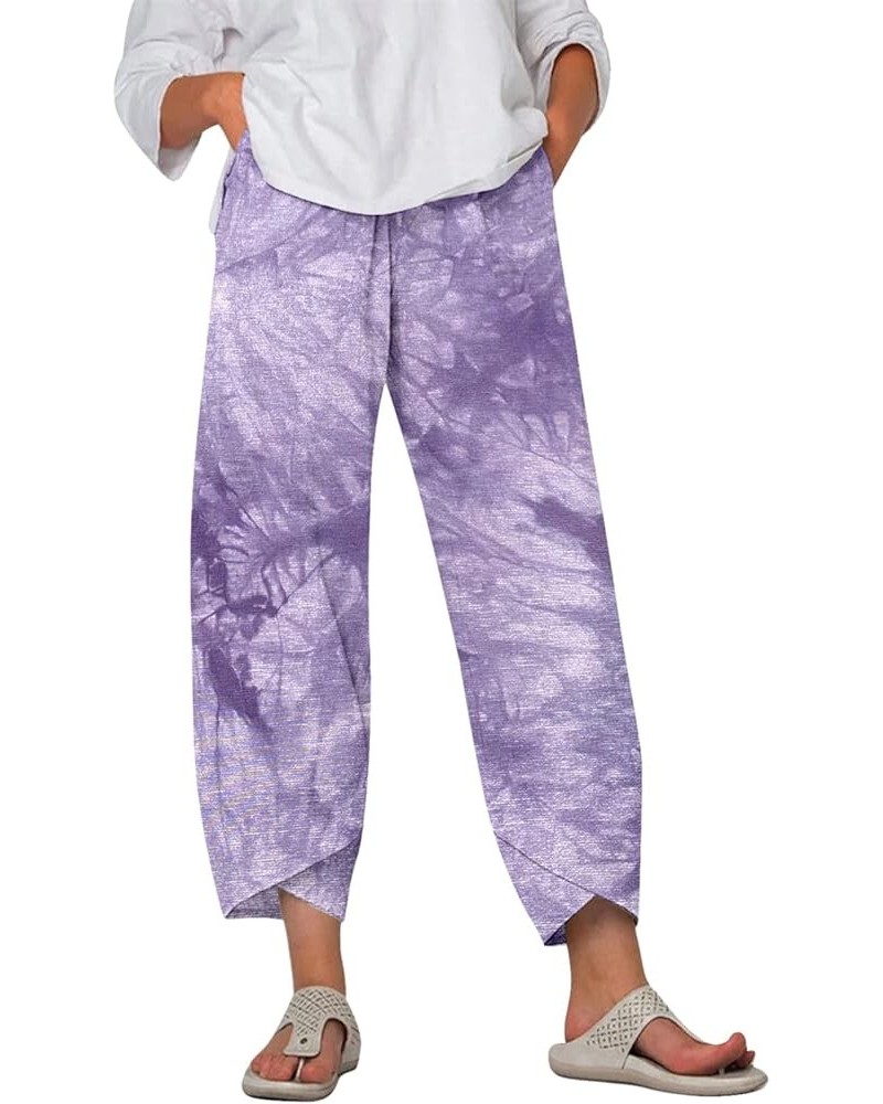 2023 Womens Cotton Linen Pants Fashion Retro Bohemian Beach Wide-Leg Trousers Summer Ladies Nine-Point Harem Pants Purple29 $...