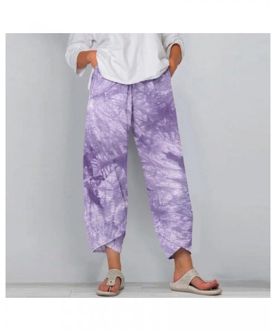 2023 Womens Cotton Linen Pants Fashion Retro Bohemian Beach Wide-Leg Trousers Summer Ladies Nine-Point Harem Pants Purple29 $...