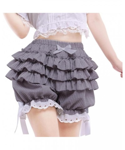 Womens Y2k Cute Lace Layered Shorts Soft Ruffle Plaid Elastic Bottoms Fairy Teens egirls Outfits Gray $5.00 Shorts