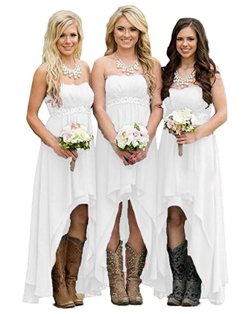 Women's Country Style Bridesmaid Dress Hi-Low Sweetheart Chiffon Prom Dresses White $30.75 Dresses