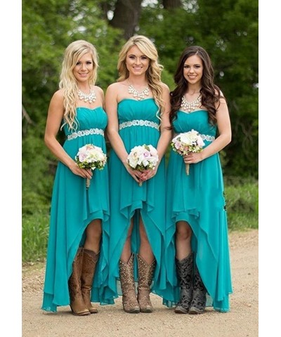 Women's Country Style Bridesmaid Dress Hi-Low Sweetheart Chiffon Prom Dresses White $30.75 Dresses