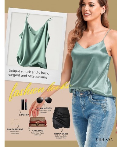 Women's Silk Camisole Tops V Neck Tank Tops Satin Cami Shirts Sleeveless Blouses Green $11.99 Tops