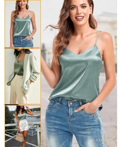 Women's Silk Camisole Tops V Neck Tank Tops Satin Cami Shirts Sleeveless Blouses Green $11.99 Tops