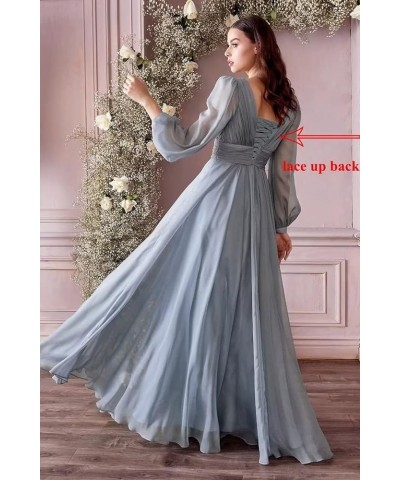 Chiffon Bridesmaid Dresses Long Pleated for Women V Neck Formal Party Maxi Gown with Long Puffy Sleeves DR0109 Light Blue $38...