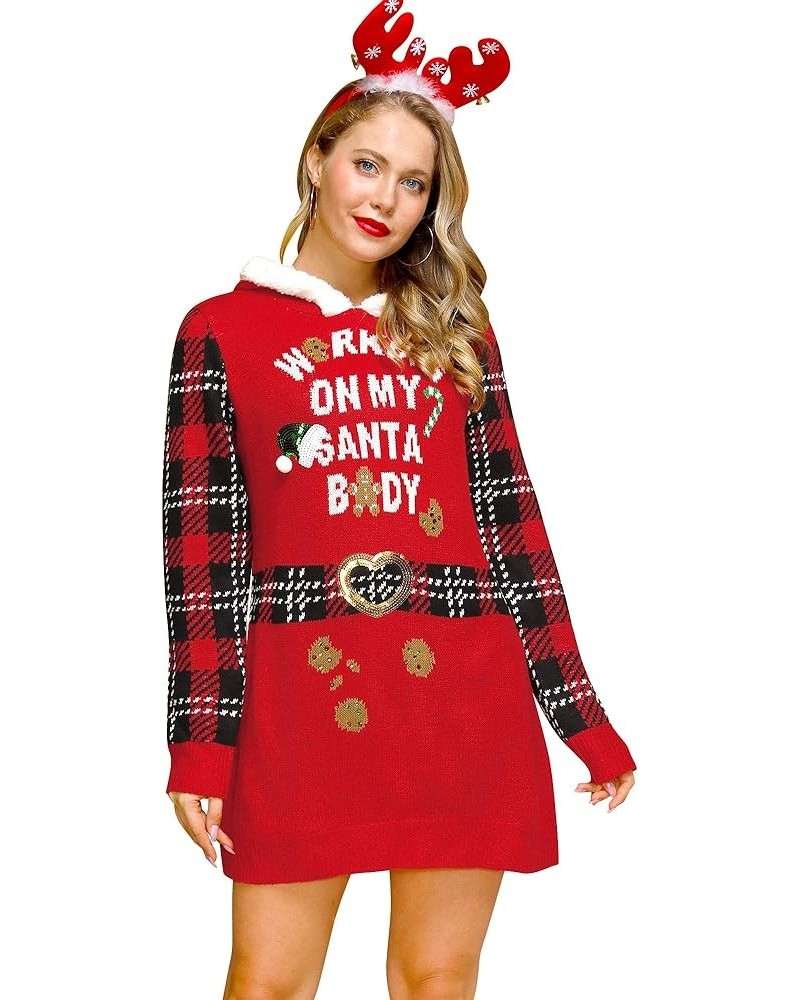 Christmas Women Elf Costume Ugly Sweater Dress Cardigan and Jumpsuit Santa Red Plaid $26.54 Sweaters