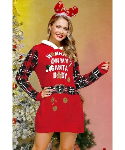 Christmas Women Elf Costume Ugly Sweater Dress Cardigan and Jumpsuit Santa Red Plaid $26.54 Sweaters