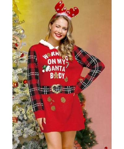 Christmas Women Elf Costume Ugly Sweater Dress Cardigan and Jumpsuit Santa Red Plaid $26.54 Sweaters