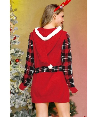 Christmas Women Elf Costume Ugly Sweater Dress Cardigan and Jumpsuit Santa Red Plaid $26.54 Sweaters