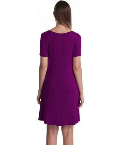 Women Casual Crewneck Short Sleeve Pockets Swing T-Shirt Dress Purple $11.75 Dresses