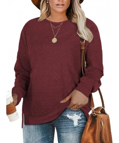 Plus-Size Sweatshirts for Women Casual Tops Side Slit Pullovers Shirts Wine Red $10.54 Hoodies & Sweatshirts