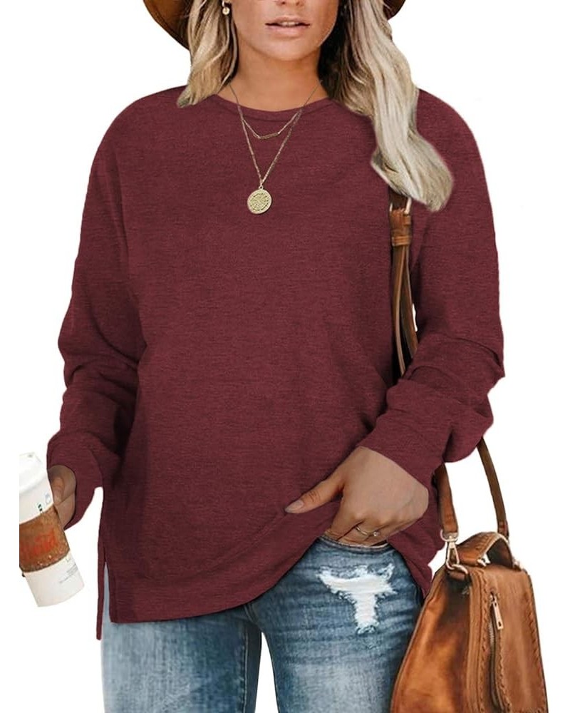 Plus-Size Sweatshirts for Women Casual Tops Side Slit Pullovers Shirts Wine Red $10.54 Hoodies & Sweatshirts