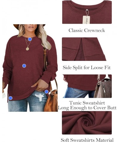 Plus-Size Sweatshirts for Women Casual Tops Side Slit Pullovers Shirts Wine Red $10.54 Hoodies & Sweatshirts