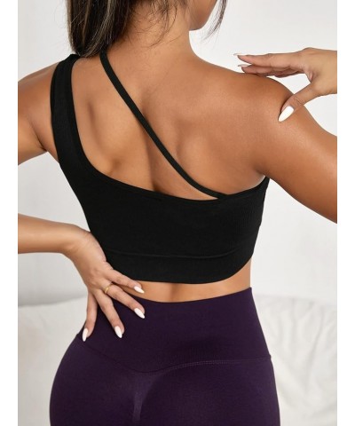 Women's One Shoulder Sports Bra Cut Out Sleeveless Workout Running Yoga Crop Top Black $13.43 Lingerie