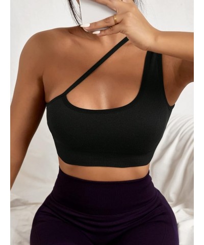 Women's One Shoulder Sports Bra Cut Out Sleeveless Workout Running Yoga Crop Top Black $13.43 Lingerie