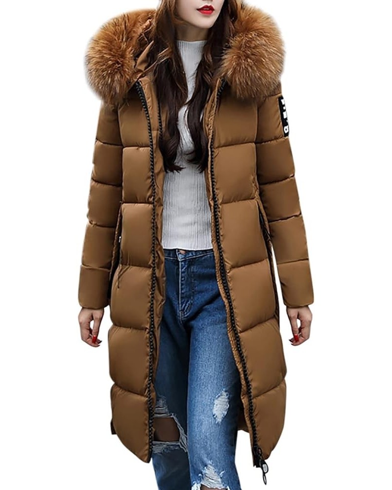 Winter Coats for Women Down Jacket Full Zip Belted Hooded Long Puffer Coat Quilted Maxi Parka Outerwear with Fur Hood A02_cof...