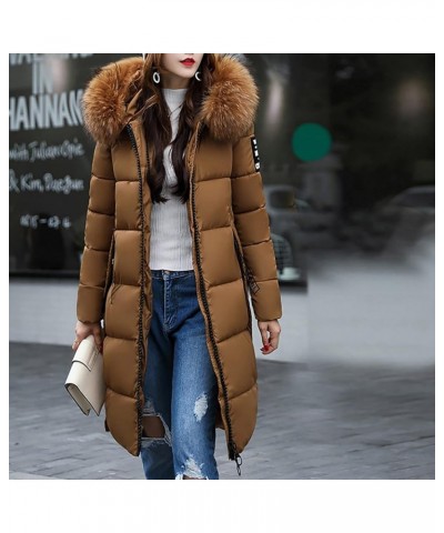 Winter Coats for Women Down Jacket Full Zip Belted Hooded Long Puffer Coat Quilted Maxi Parka Outerwear with Fur Hood A02_cof...