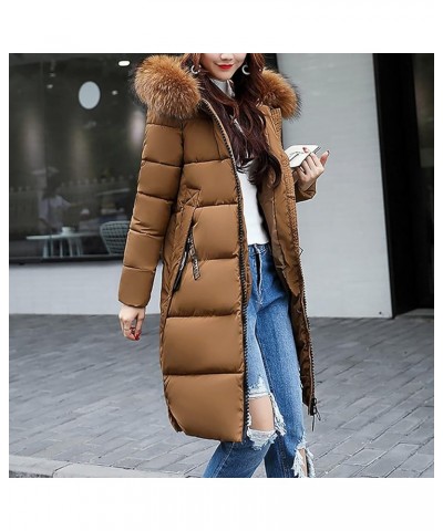 Winter Coats for Women Down Jacket Full Zip Belted Hooded Long Puffer Coat Quilted Maxi Parka Outerwear with Fur Hood A02_cof...