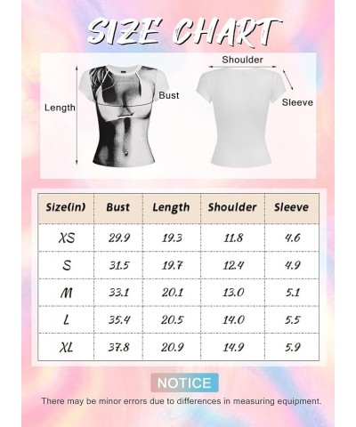 Y2k 3D Body Print Crop Top - Sexy Womens Graphic Tees Crew Neck Aesthetic Clothes Long Short Sleeve Trendy T Shirts Short Whi...