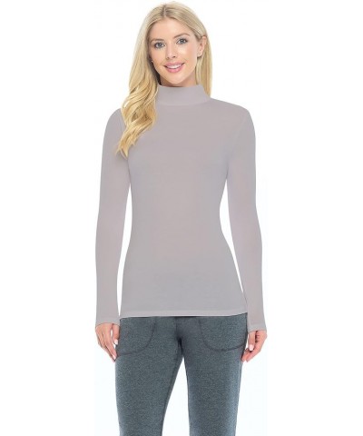 Women's Long Sleeve Turtle-Neck T-Shirt Under Scrub Grey $10.39 T-Shirts