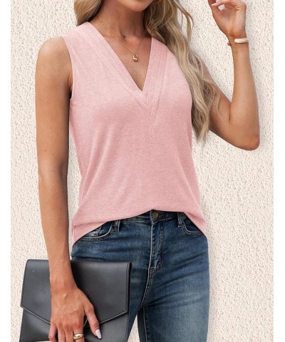 Womens V Neck Tank Tops Dressy Summer Sleeveless Shirts Casual Loose Tunic Tops Blouses T Shirts Pink $9.89 Tanks