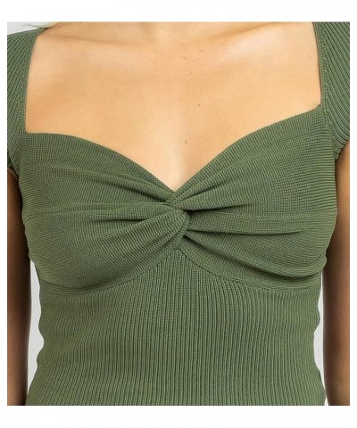 Women's Twist Knot Sweetheart Neck Crop Top Sexy Short Sleeve Ribbed Knit Slim Fit Solid Cropped Tee Shirt Tops Green $13.74 ...