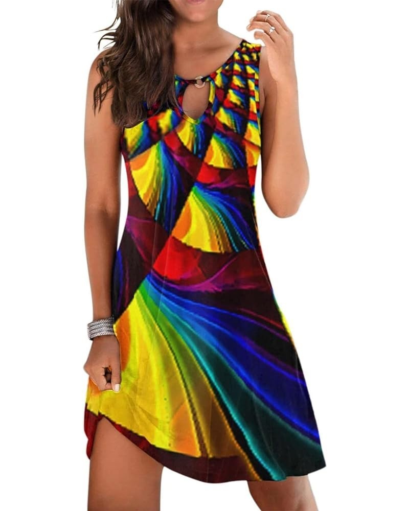 Casual Summer Dresses for Women Sexy Tie Dye Hollow Out O-Neck Sleeveless A-Line Vintage Beach Sundresses Hawaiian Tank Dress...