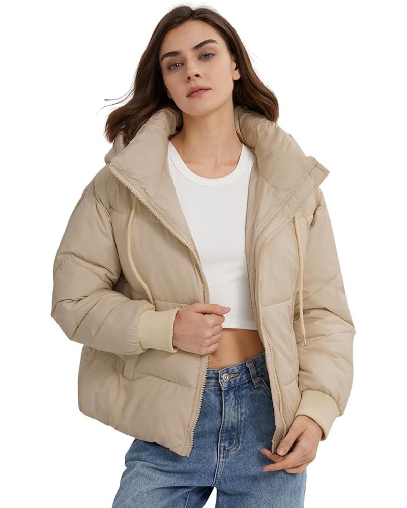 Women's Crop Hooded Puffer Jacket Zip Up Winter Quilted Warm Short Jacket Outerwear Khaki $20.70 Jackets