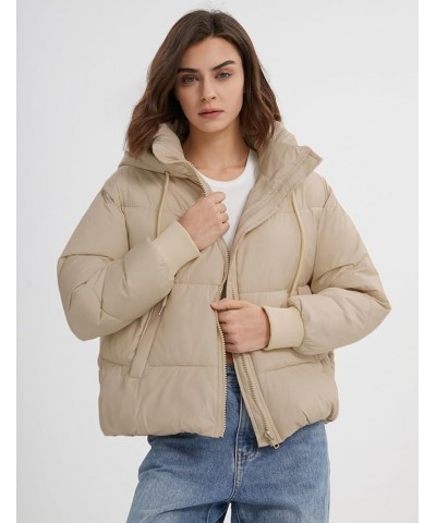 Women's Crop Hooded Puffer Jacket Zip Up Winter Quilted Warm Short Jacket Outerwear Khaki $20.70 Jackets