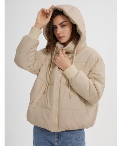 Women's Crop Hooded Puffer Jacket Zip Up Winter Quilted Warm Short Jacket Outerwear Khaki $20.70 Jackets