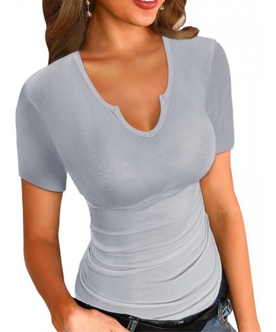 Womens Summer T-Shirts Basic V Neck Sexy Short Sleeve Fitted Ribbed Casual Shirts A-grey $13.77 T-Shirts