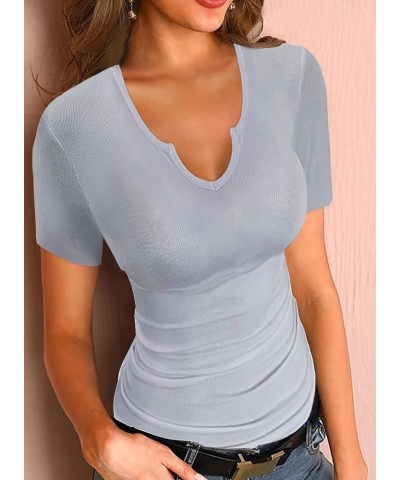 Womens Summer T-Shirts Basic V Neck Sexy Short Sleeve Fitted Ribbed Casual Shirts A-grey $13.77 T-Shirts