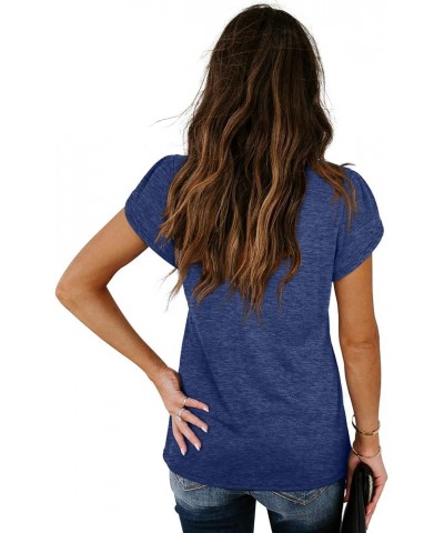 Womens Tops V Neck Summer Petal Sleeve Casual Tshirts Navy $13.76 T-Shirts