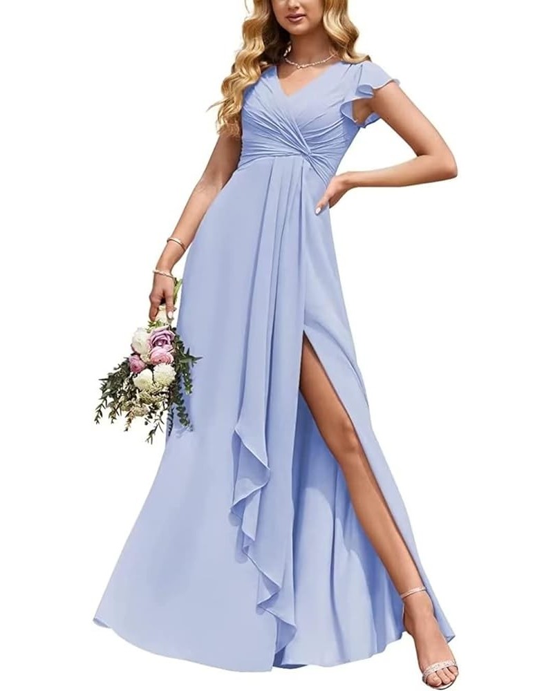 Flowy V Neck Bridesmaid Dresses Ruffle Sleeves Prom Dresses for Women Slit Chiffon Formal Dress Evening Gown Lavender $34.00 ...