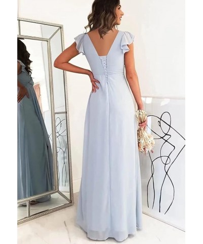 Flowy V Neck Bridesmaid Dresses Ruffle Sleeves Prom Dresses for Women Slit Chiffon Formal Dress Evening Gown Lavender $34.00 ...