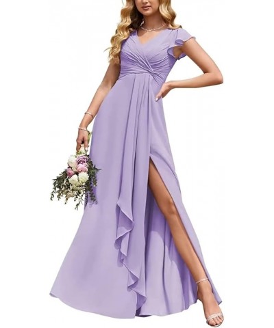 Flowy V Neck Bridesmaid Dresses Ruffle Sleeves Prom Dresses for Women Slit Chiffon Formal Dress Evening Gown Lavender $34.00 ...