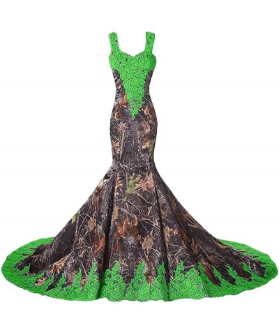 Camouflage Lace Mermaid Wedding Dresses for Women Camo Evening Prom Dress Long Style1-green $42.50 Dresses