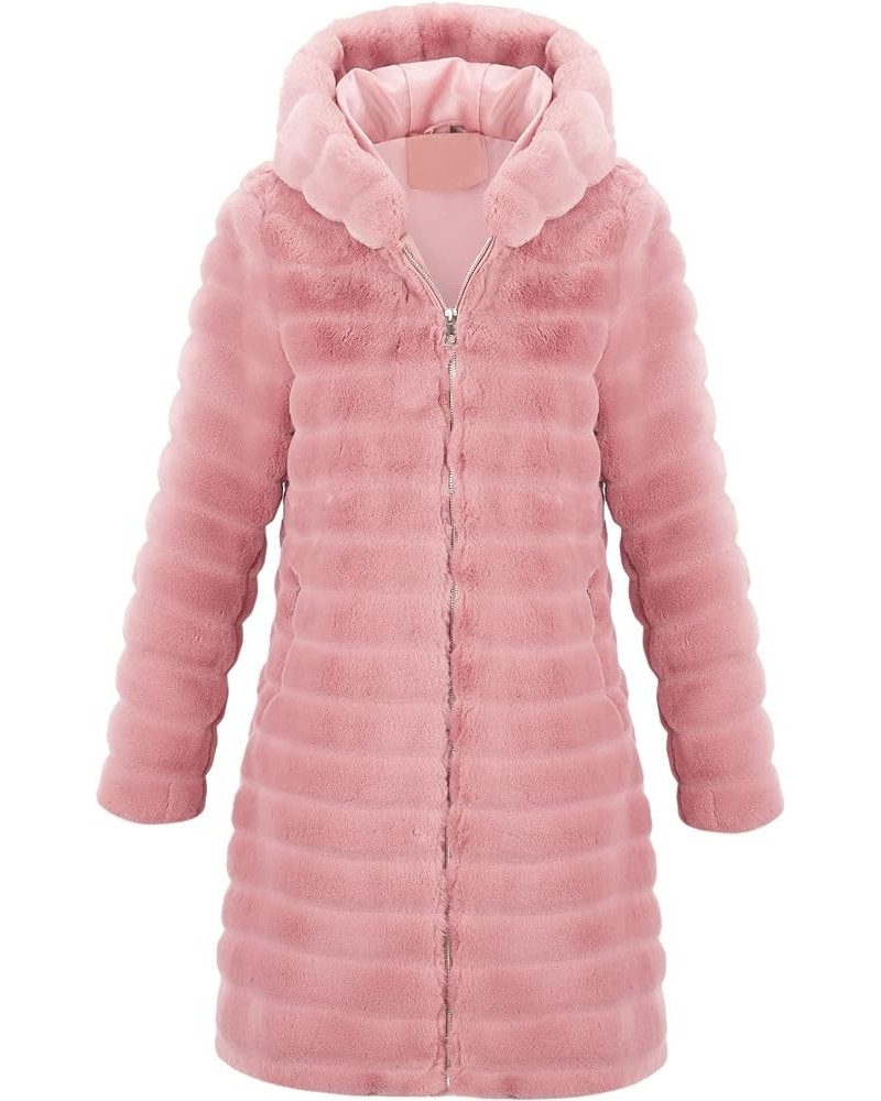 Women Faux Fur Long Fuzzy Fur Jacket Hooded Spring Fall Winter Fashion,Thermal Zip Up Coat Dark Pink-horizontal Texture-loose...